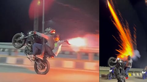 ബൈക്കില്‍ പടക്കം പൊട്ടിച്ച്‌ അഭ്യാസപ്രകടനം; 3 പേര്‍ അറസ്റ്റില്‍ | Video