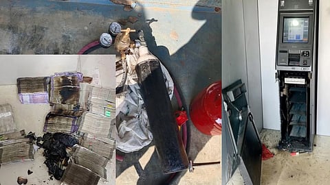 atm robbery using gas cutter at bangalore 7 lakh turned into ashes