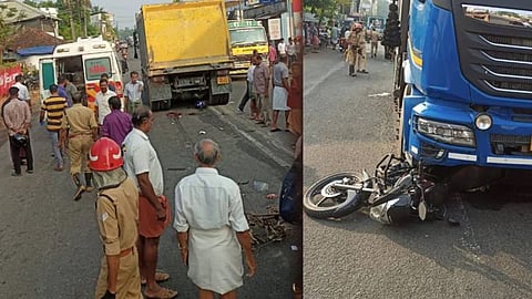 ടിപ്പർ ലോറി ബൈക്കിലിടിച്ച് പിതാവും നഴ്സിങ് വിദ്യാർഥിയായ മകളും മരിച്ചു 