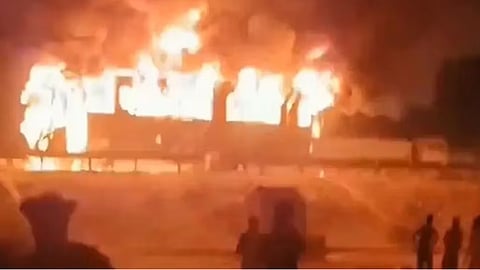 bus catches fire in haryana