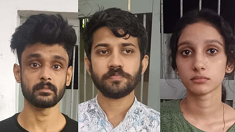 അറസ്റ്റിലായ  സൽമാൻ ഫാരിസ്, അഭിജിത്ത്, ജെസ് വിൻ