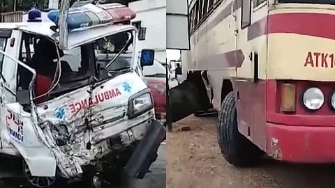 ambulance and ksrtc bus collapsed 5 injured in alappuzha
