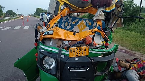 The auto rickshaw after the accident