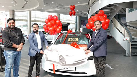 Ten X Property gifts Tesla car to Thiruvananthapuram native