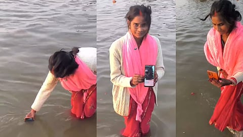 Woman dunks smartphone into Ganga for husband