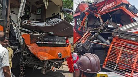 bus tanker lorry collision in irumbanam heavy traffic block in kochi