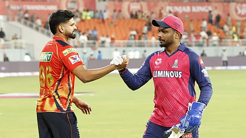 Punjab Kings captain Shreyas Iyer and Rajasthan Royals captain Sanju Samson after the IPL match