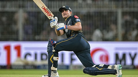 Gujarat Titans captain Shubman Gill plays a shit against Kolkata Knight Riders in IPL 2025