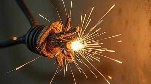 short circuit fire sparks in stage pinarayi vijayan 