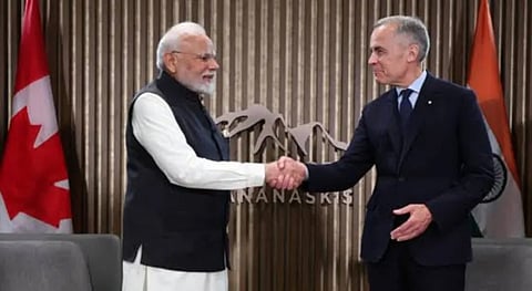 Prime Minister Narendra Modi meets Prime Minister of Canada Mark Carney on the sidelines of the G7 Summit at Kananaskis, in Alberta, Canada