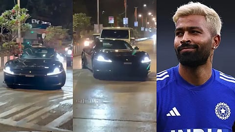 Hardik Pandya's  Ferrari Struggles to Cross Speed Breaker