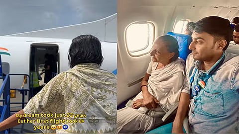 man takes 84 year old grand mother on her first flight video goes viral