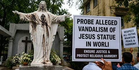 Protest over the destruction of a statue of Jesus Christ in Worli
