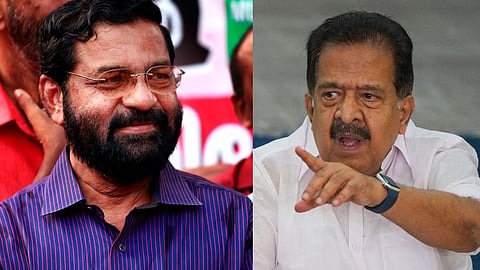 kadakampally-surendran-visits-ramesh-chennithala-on-scooter-without-helmet