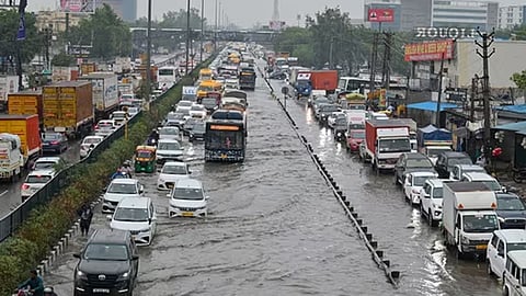Waterlogging on Delhi-Jaipur National Highway 48 in Narsinghpur, Gurgaon