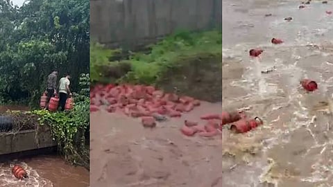 3000 gas cylinders float in river as flood water breaches hpcl plant maharashtra