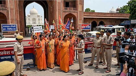 Hindu Mahasabha members stopped from entering Taj Mahal with kanwars to perform rituals 
