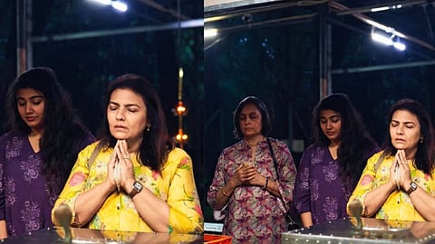 vismaya mohanlal and suchitra mohanlal visit mannarasala temple