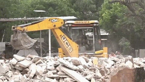 The government primary school building in Rampura Kanwarpura village, Jaipur, is being demolished.