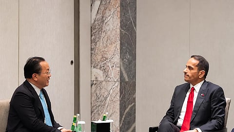 Chinese Foreign Minister Wang Yi. Qatari Prime Minister and Foreign Minister Sheikh Mohammed bin Abdulrahman bin Jassim Al Thani