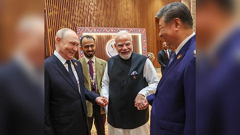 Prime Minister Narendra Modi, Chinese President Xi Jinping, and Russian President Vladimir Putin during the BRICS summit.
