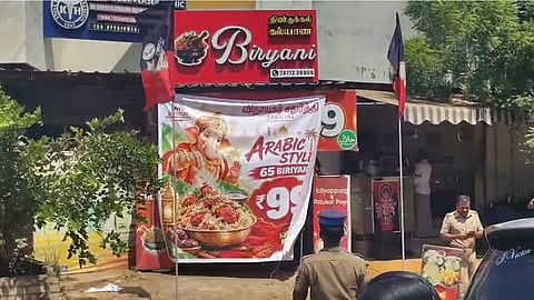 advertisement showing ganpati chicken biryani shop owner arrested tamil nadu