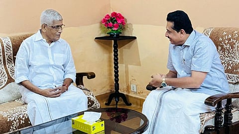Education Minister N. Shamsudheen meeting with NSS General Secretary G. Sukumaran Nair.
