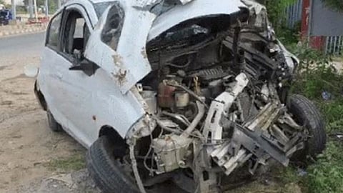 
The car that caused the accident on the Dwarka Expressway.