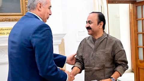 When Palestinian Ambassador Abdullah M. Abu Shawesh and Chief Minister V.D. Satheesan met.