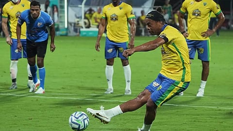 Ronaldinho's performance in the friendly match between India All-Stars XI and Brazil Legends.