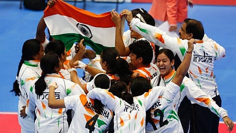 Third gold in Kabaddi; women's team sings Vande Mataram and waves the tricolour