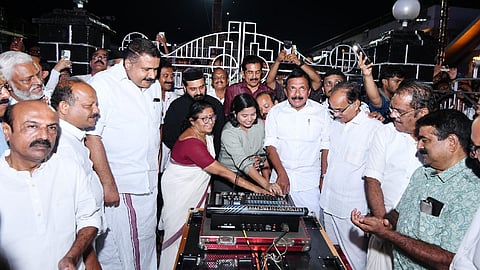 Ernakulam District Collector G. Priyanka performs the switch-on ceremony for the illuminations arranged as part of the festival at Kothamangalam Mar Thoma Cheriya Pally.
