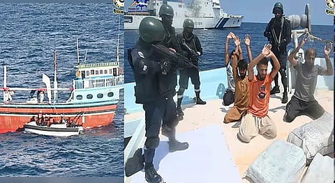 Pakistanis arrested in the Arabian Sea with drugs.