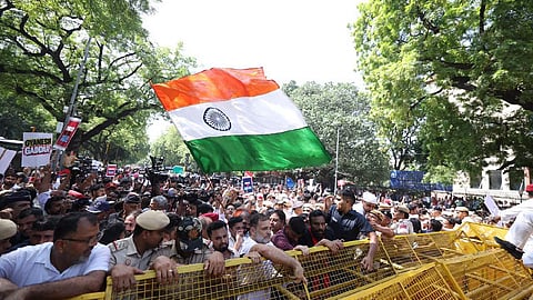 When the police blocked the march led by Rahul Gandhi and MPs from the INDIA alliance.
