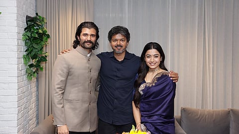 Rashmika Mandanna and Vijay Deverakonda with Chief Minister Vijay.