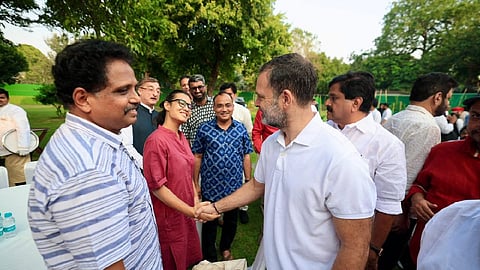 Rahul Gandhi greeting Neha Bora