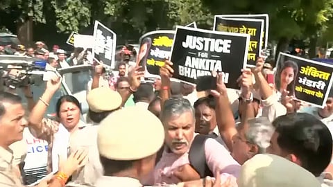 Congress stages protest outside Delhi court, demanding a transparent investigation into the Ankita Bhandari murder case