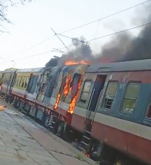 Two DEMU coaches  catch fire