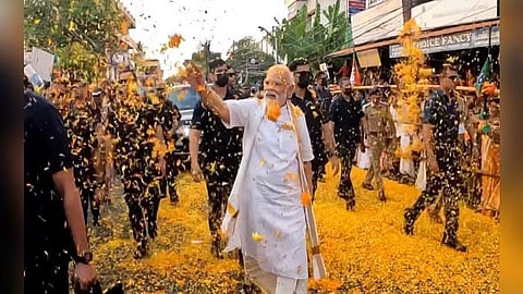 PM Modi receives rousing welcome in Kerala state capital; thousands line the road to see him