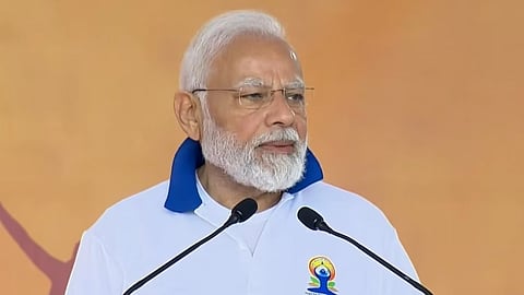 Narendra Modi addressing the gathering at UN yoga session.