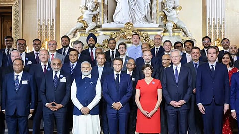 PM Modi and French President Macron along with Business Leaders