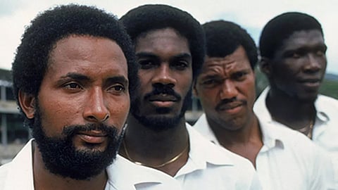 West Indian legendary fast bowlers Andy Roberts, Michael Holding, Colin Croft and Joel Garner.