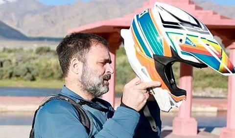 Rahul Gandhi rides motorcycle from Leh to Pangong Lake