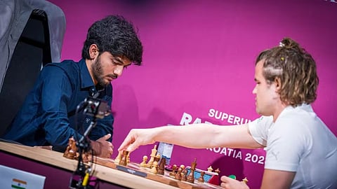 Carlsen wins 1st game of World Cup quarterfinal against Gukesh; Erigaisi outwits Praggnanandhaa to take lead