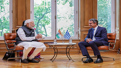 PM Narendra Modi and his Greek counterpart Kyriakos Mitsotakis.