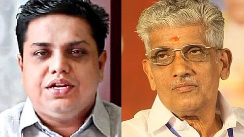 Kerala Speaker A N Shamseer (l) and NSS General Secretary G Sukumaran Nair