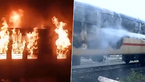 Train fire in the stationary train  in Madurai railway station 