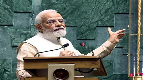 PM Narendra Modi addresses MPs in New Parliament.