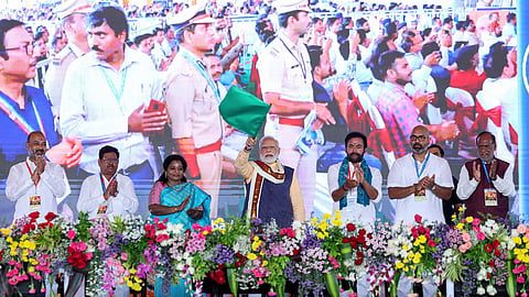 PM Narendra Modi addresses a rally in Telangana