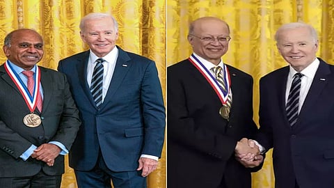 Dr Subra Suresh (L) and Dr Ashok Gadgil (R) receive America's highest scientific awards from President Jo Biden